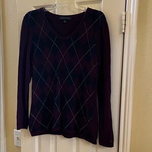 Tommy Hilfiger Deep Burgundy And Blue Argyle Sweater-Medium